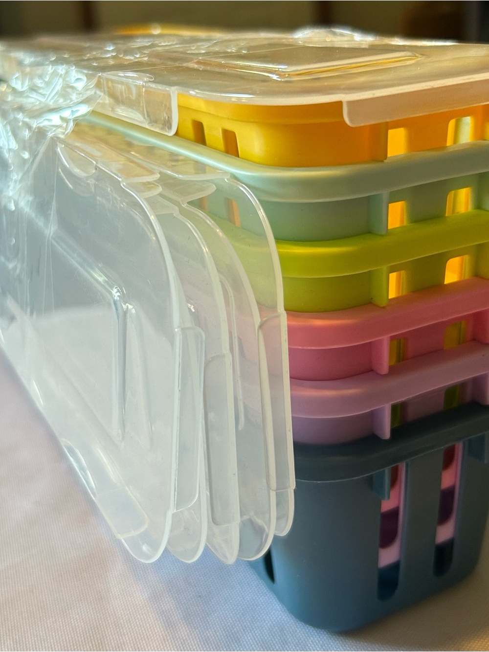 Multi-Color Stackable Plastic Storage Bins With Lids - Set of Assorted Colors